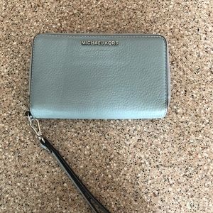 Authentic MK large double zipper wallet ice blue